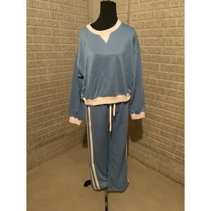 Needii Blue White Trim Athletic Lounge Sweatshirt Pants Set M